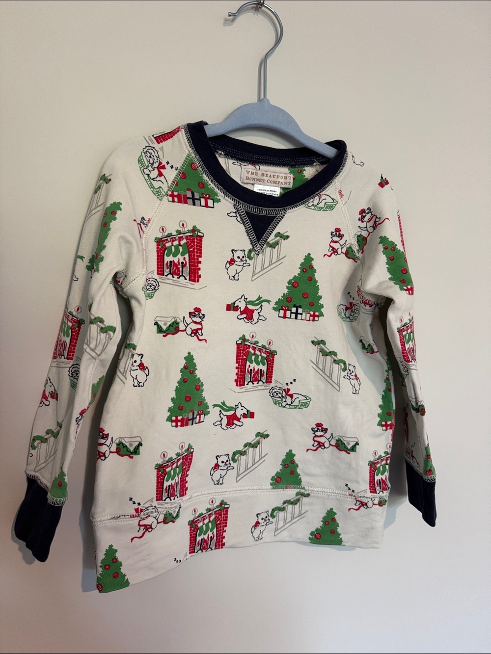 The Beaufort Bonnet Company Cream Holiday Tree & Puppy Cassidy Crewneck Pullover